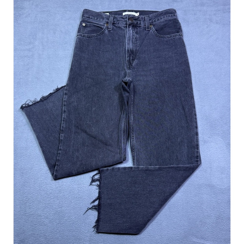 Levis Premium Jeans Womens 26x27 Black Dad Jean Highrise Straight Leg Frayed USA